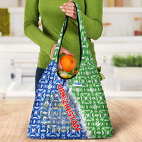 Uzbekistan Grocery Bag with Ikat Pattern and National Coat of Arms Design - Wonder Print Shop