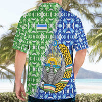 Uzbekistan Hawaiian Shirt with Ikat Pattern and National Coat of Arms Design - Wonder Print Shop