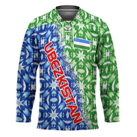Uzbekistan Hockey Jersey with Ikat Pattern and National Coat of Arms Design - Wonder Print Shop