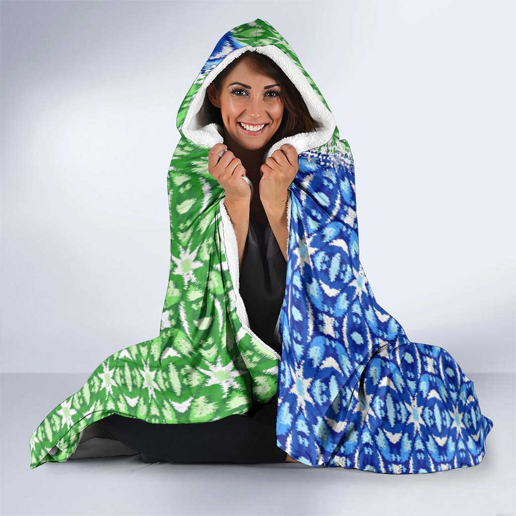 Uzbekistan Hooded Blanket with Ikat Pattern and National Coat of Arms Design - Wonder Print Shop