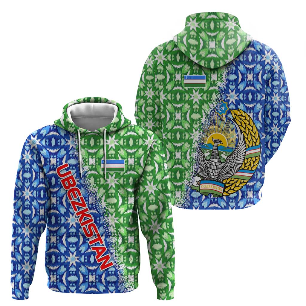 Uzbekistan Hoodie with Ikat Pattern and National Coat of Arms Design - Wonder Print Shop