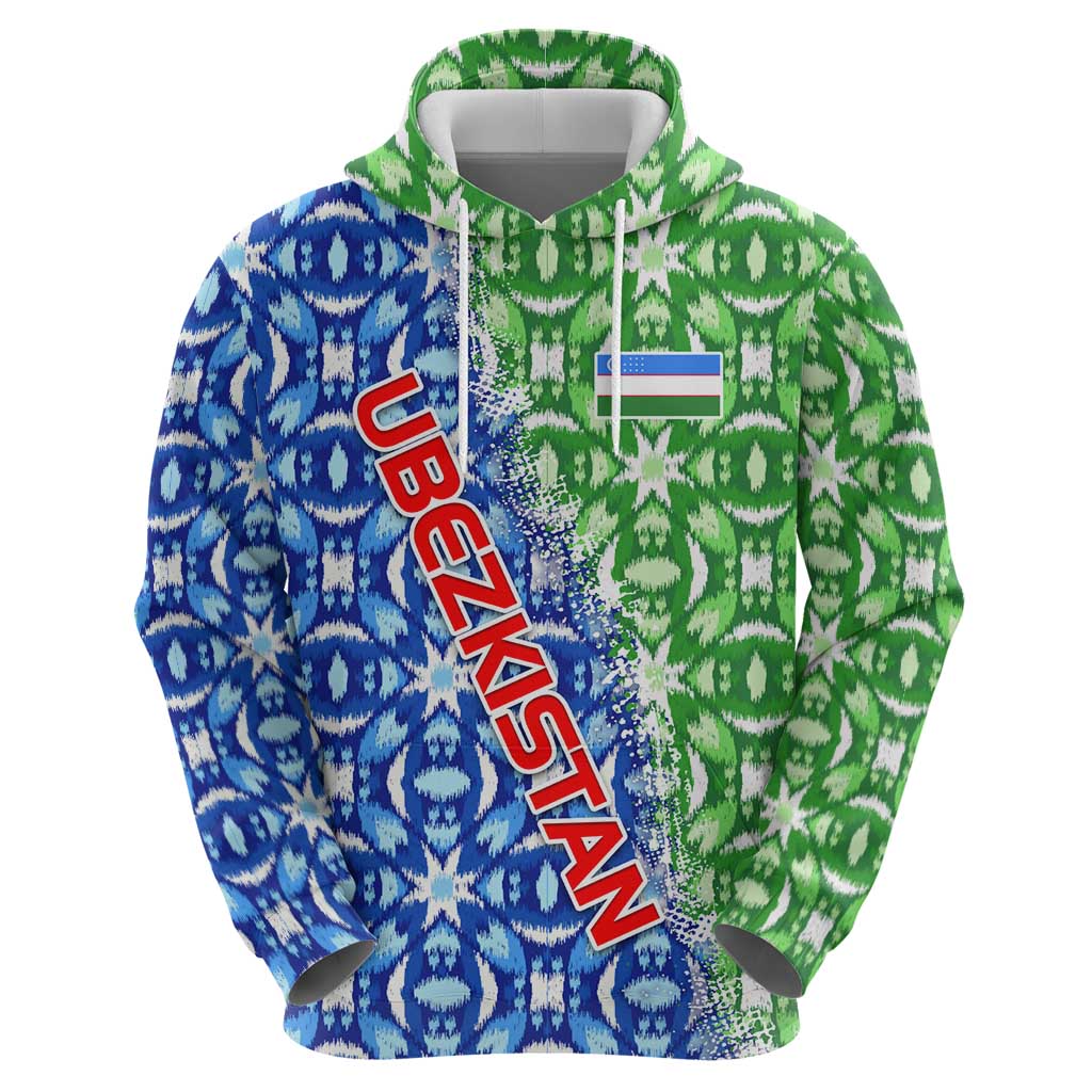 Uzbekistan Hoodie with Ikat Pattern and National Coat of Arms Design - Wonder Print Shop