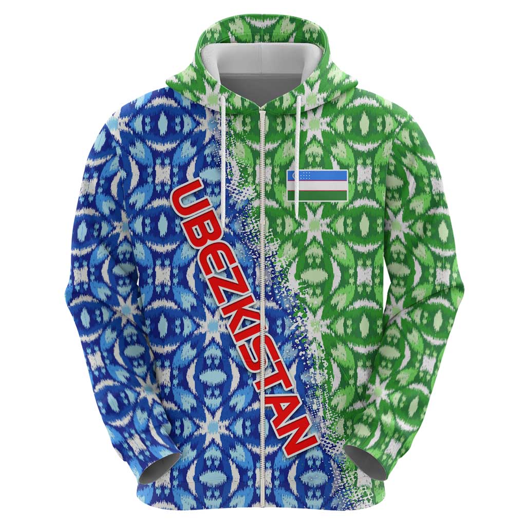Uzbekistan Hoodie with Ikat Pattern and National Coat of Arms Design - Wonder Print Shop