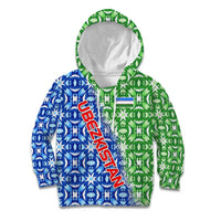 Uzbekistan Kid Hoodie with Ikat Pattern and National Coat of Arms Design - Wonder Print Shop