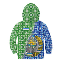 Uzbekistan Kid Hoodie with Ikat Pattern and National Coat of Arms Design - Wonder Print Shop
