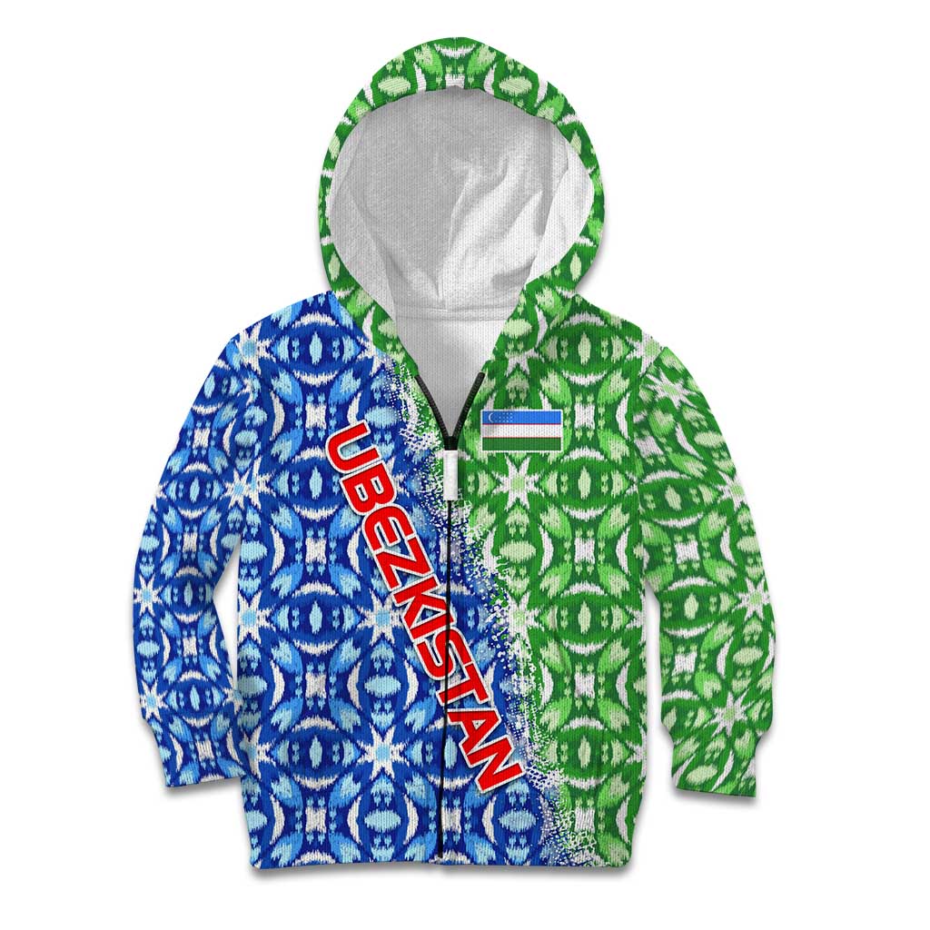 Uzbekistan Kid Hoodie with Ikat Pattern and National Coat of Arms Design - Wonder Print Shop