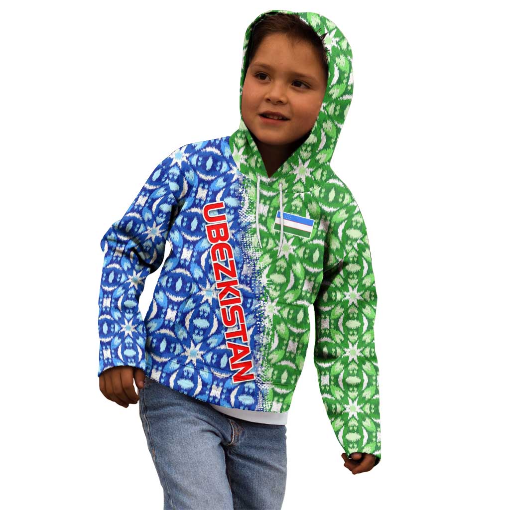 Uzbekistan Kid Hoodie with Ikat Pattern and National Coat of Arms Design - Wonder Print Shop