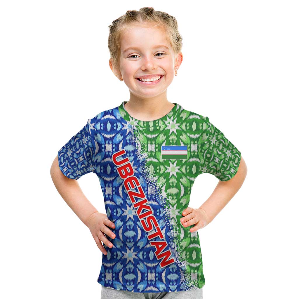 Uzbekistan Kid T Shirt with Ikat Pattern and National Coat of Arms Design - Wonder Print Shop