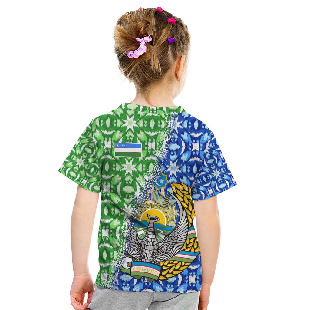 Uzbekistan Kid T Shirt with Ikat Pattern and National Coat of Arms Design - Wonder Print Shop