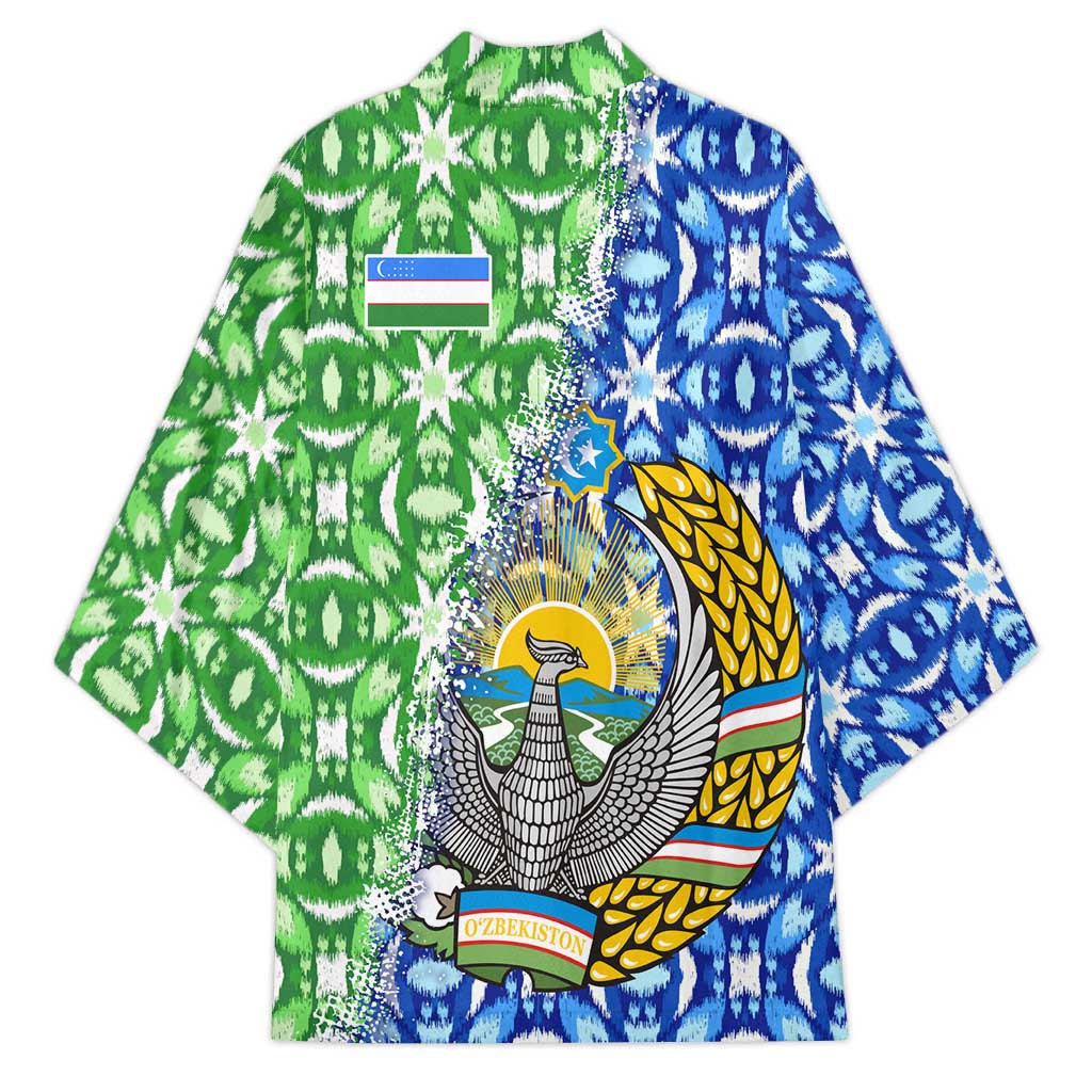 Uzbekistan Kimono with Ikat Pattern and National Coat of Arms Design - Wonder Print Shop