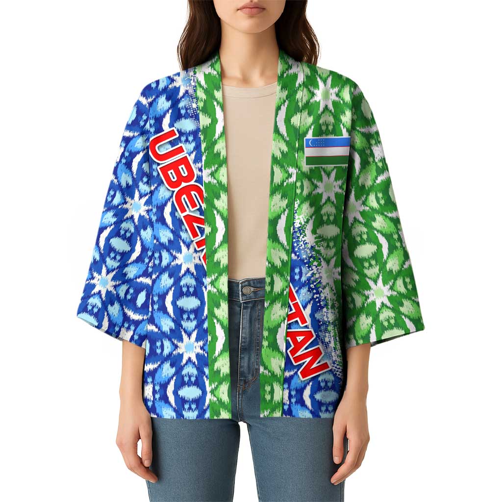 Uzbekistan Kimono with Ikat Pattern and National Coat of Arms Design - Wonder Print Shop