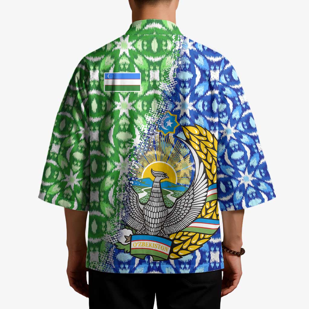 Uzbekistan Kimono with Ikat Pattern and National Coat of Arms Design - Wonder Print Shop