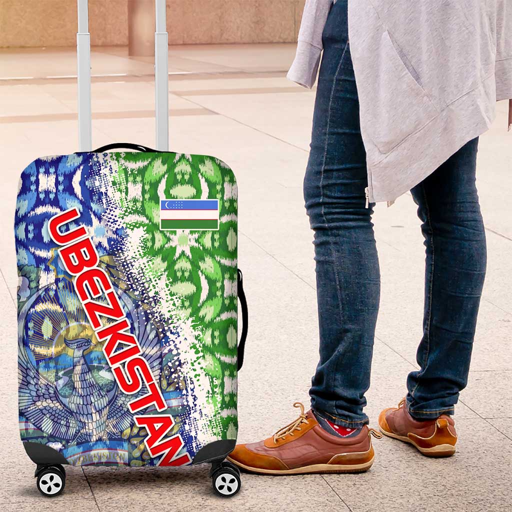 Uzbekistan Luggage Cover with Ikat Pattern and National Coat of Arms Design - Wonder Print Shop