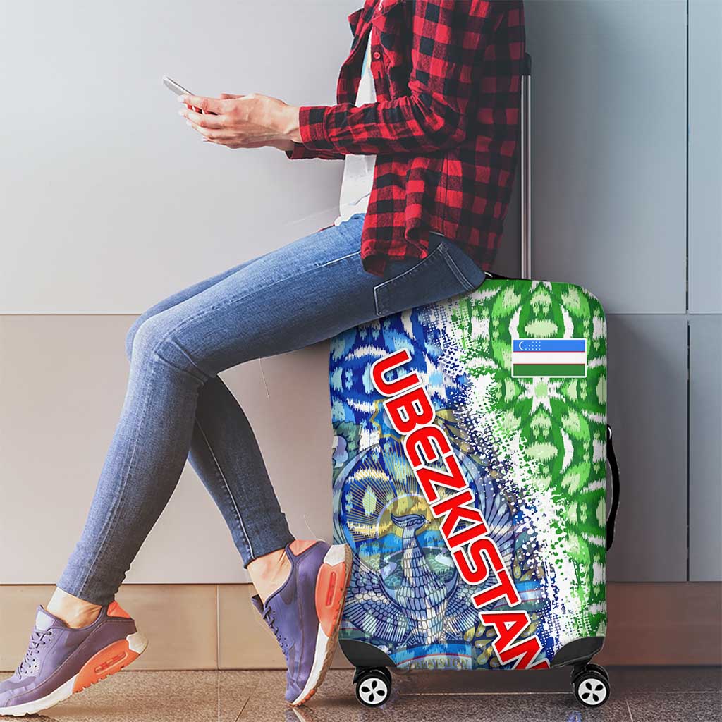 Uzbekistan Luggage Cover with Ikat Pattern and National Coat of Arms Design - Wonder Print Shop