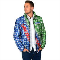 Uzbekistan Padded Jacket with Ikat Pattern and National Coat of Arms Design - Wonder Print Shop