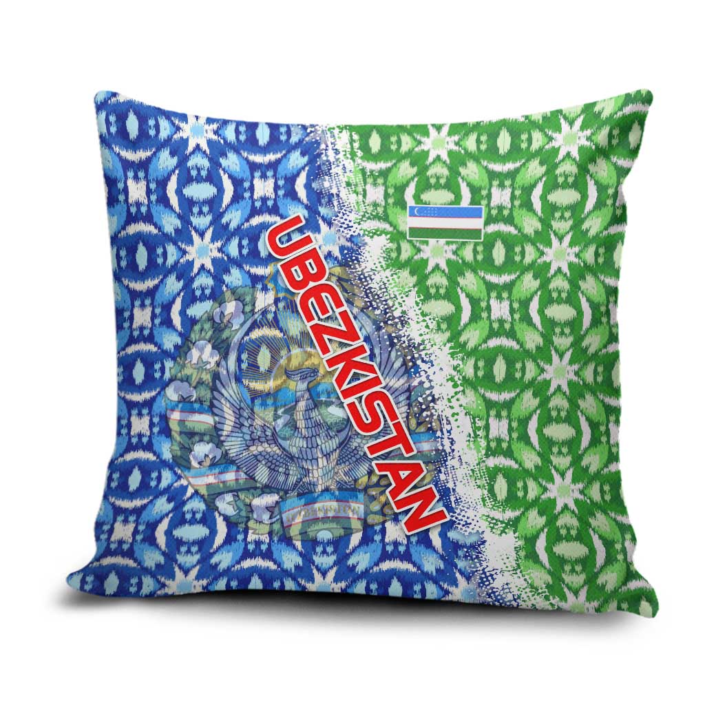 Uzbekistan Pillow Cover with Ikat Pattern and National Coat of Arms Design - Wonder Print Shop