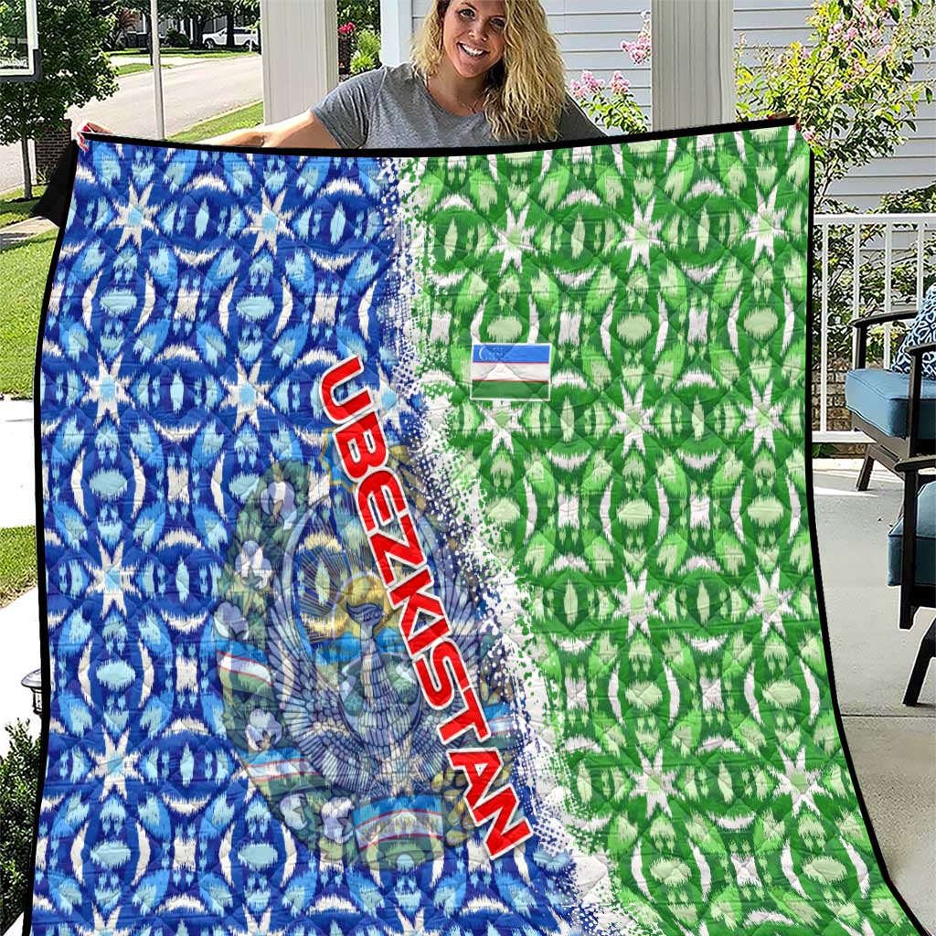 Uzbekistan Quilt with Ikat Pattern and National Coat of Arms Design - Wonder Print Shop