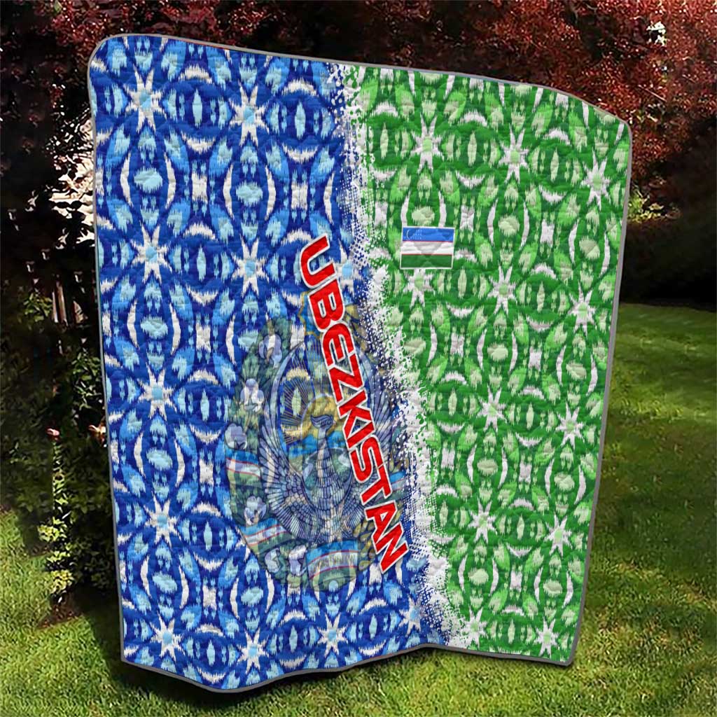 Uzbekistan Quilt with Ikat Pattern and National Coat of Arms Design - Wonder Print Shop