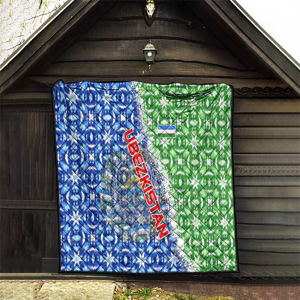 Uzbekistan Quilt with Ikat Pattern and National Coat of Arms Design - Wonder Print Shop