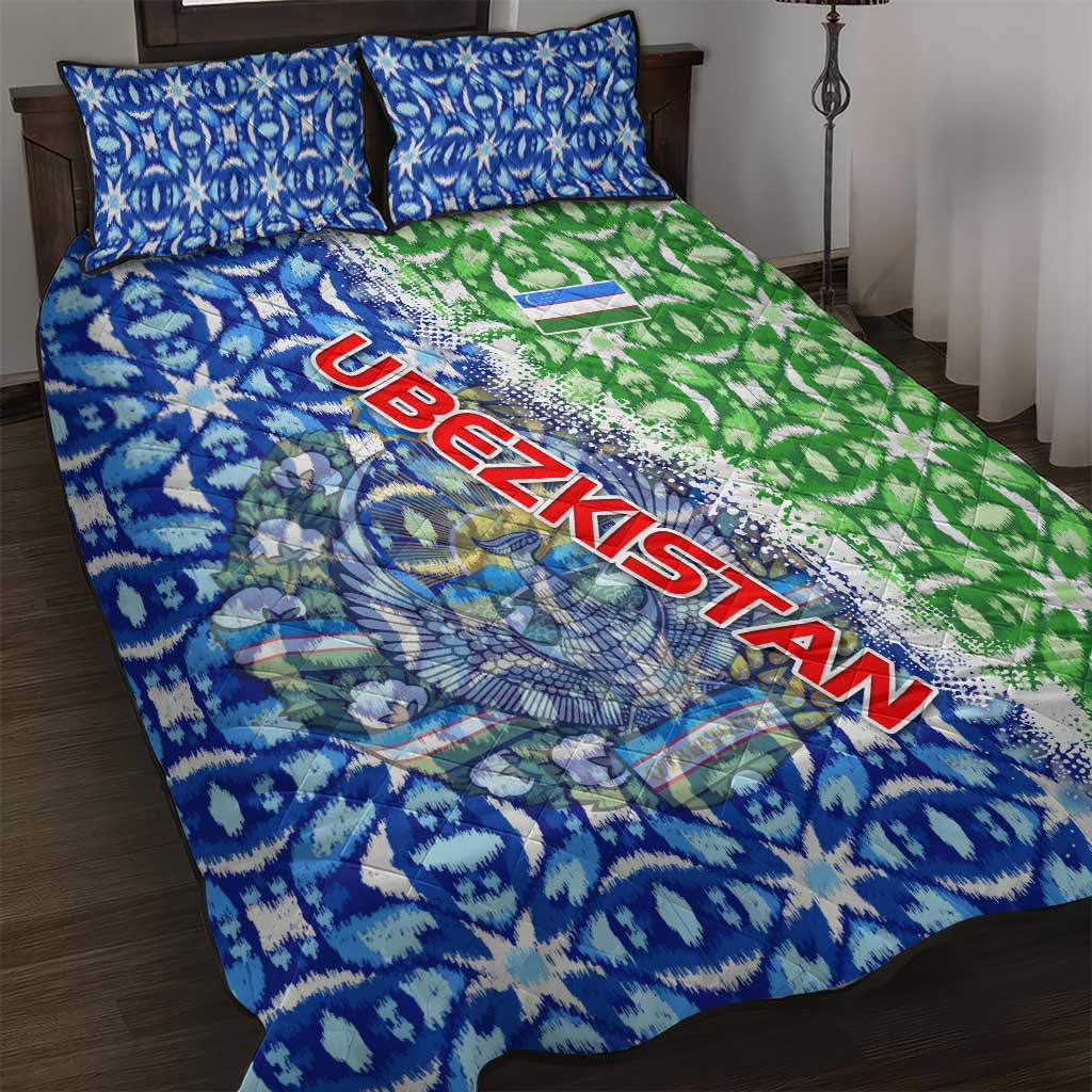 Uzbekistan Quilt Bed Set with Ikat Pattern and National Coat of Arms Design - Wonder Print Shop