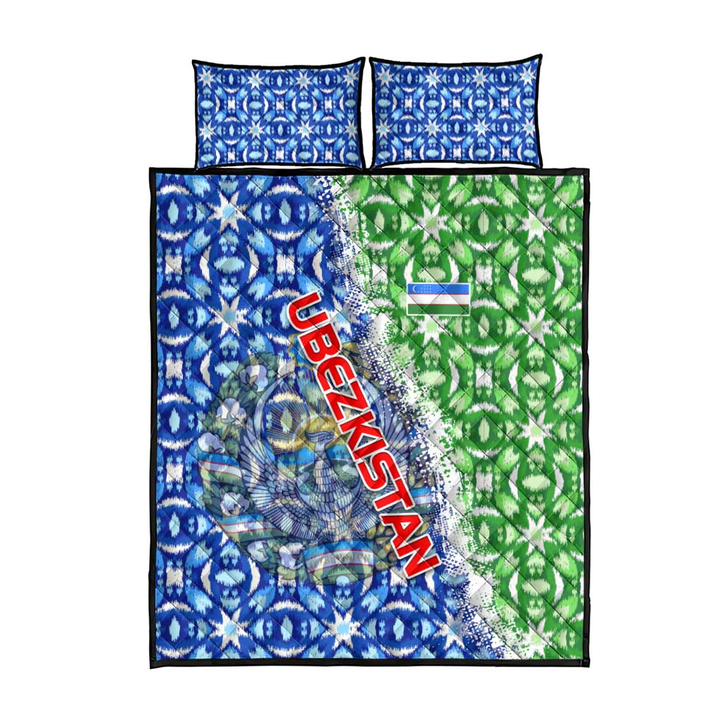Uzbekistan Quilt Bed Set with Ikat Pattern and National Coat of Arms Design - Wonder Print Shop