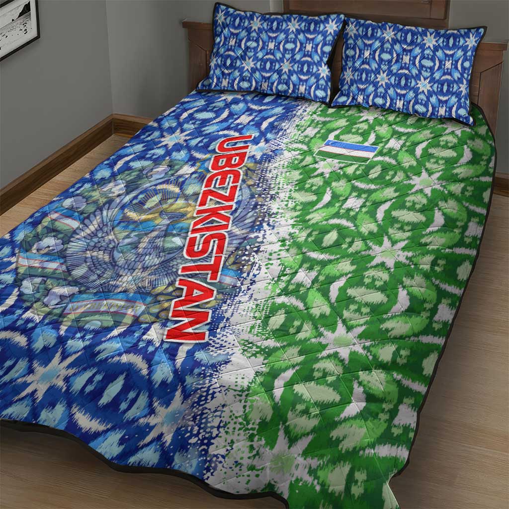 Uzbekistan Quilt Bed Set with Ikat Pattern and National Coat of Arms Design - Wonder Print Shop