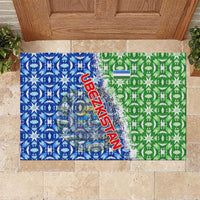 Uzbekistan Rubber Doormat with Ikat Pattern and National Coat of Arms Design - Wonder Print Shop