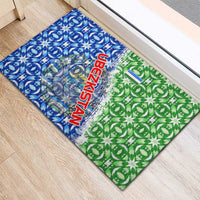 Uzbekistan Rubber Doormat with Ikat Pattern and National Coat of Arms Design - Wonder Print Shop