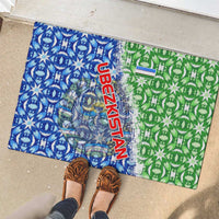 Uzbekistan Rubber Doormat with Ikat Pattern and National Coat of Arms Design - Wonder Print Shop