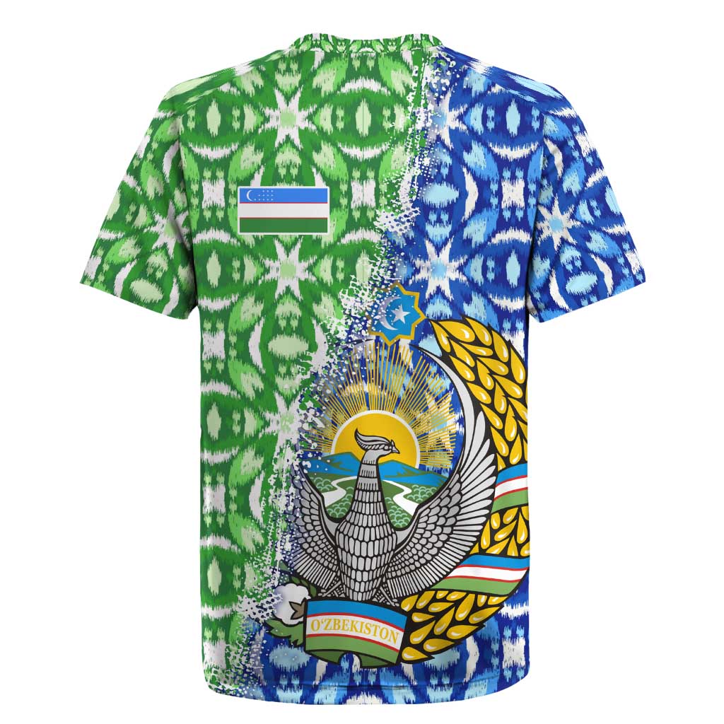 Uzbekistan Rugby Jersey with Ikat Pattern and National Coat of Arms Design - Wonder Print Shop