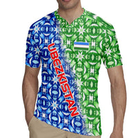 Uzbekistan Rugby Jersey with Ikat Pattern and National Coat of Arms Design - Wonder Print Shop