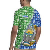 Uzbekistan Rugby Jersey with Ikat Pattern and National Coat of Arms Design - Wonder Print Shop
