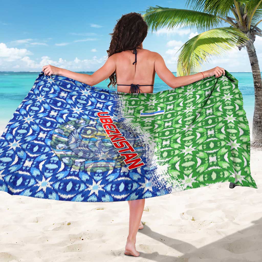 Uzbekistan Sarong with Ikat Pattern and National Coat of Arms Design - Wonder Print Shop