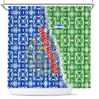 Uzbekistan Shower Curtain with Ikat Pattern and National Coat of Arms Design - Wonder Print Shop