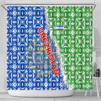 Uzbekistan Shower Curtain with Ikat Pattern and National Coat of Arms Design - Wonder Print Shop