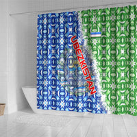 Uzbekistan Shower Curtain with Ikat Pattern and National Coat of Arms Design - Wonder Print Shop