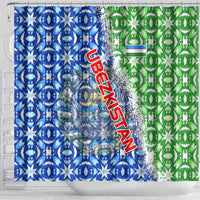 Uzbekistan Shower Curtain with Ikat Pattern and National Coat of Arms Design - Wonder Print Shop