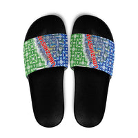 Uzbekistan Slide Sandals with Ikat Pattern and National Coat of Arms Design - Wonder Print Shop