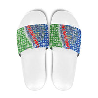 Uzbekistan Slide Sandals with Ikat Pattern and National Coat of Arms Design - Wonder Print Shop
