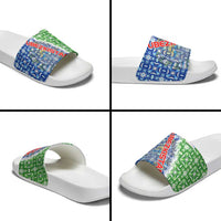 Uzbekistan Slide Sandals with Ikat Pattern and National Coat of Arms Design - Wonder Print Shop