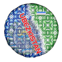 Uzbekistan Spare Tire Cover with Ikat Pattern and National Coat of Arms Design - Wonder Print Shop