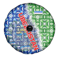 Uzbekistan Spare Tire Cover with Ikat Pattern and National Coat of Arms Design - Wonder Print Shop