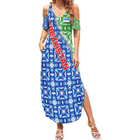 Uzbekistan Summer Maxi Dress with Ikat Pattern and National Coat of Arms Design - Wonder Print Shop