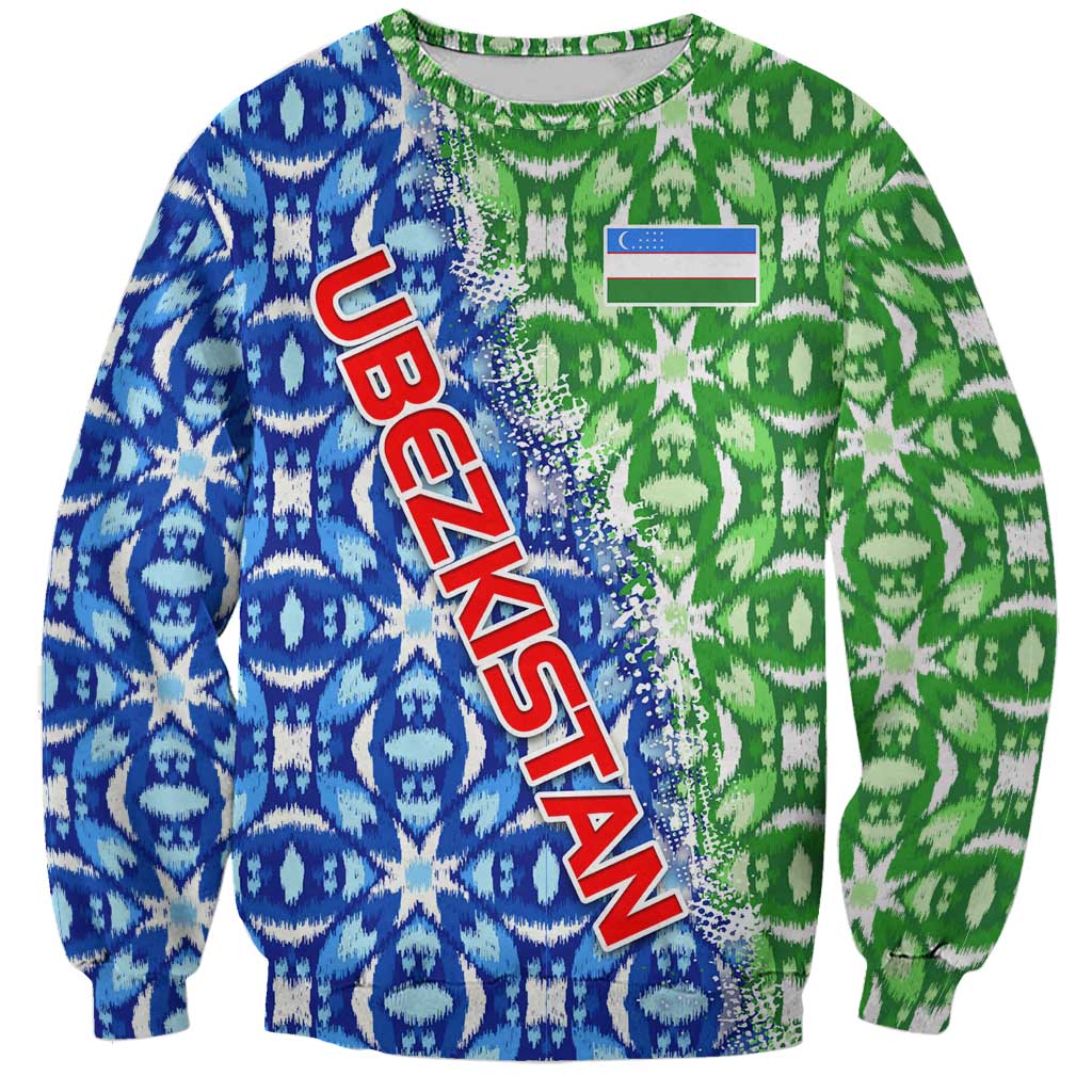 Uzbekistan Sweatshirt with Ikat Pattern and National Coat of Arms Design - Wonder Print Shop