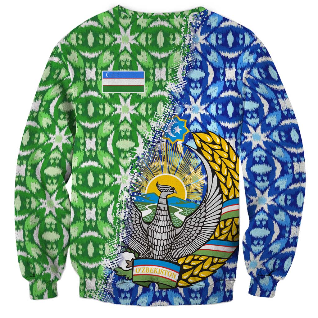 Uzbekistan Sweatshirt with Ikat Pattern and National Coat of Arms Design - Wonder Print Shop