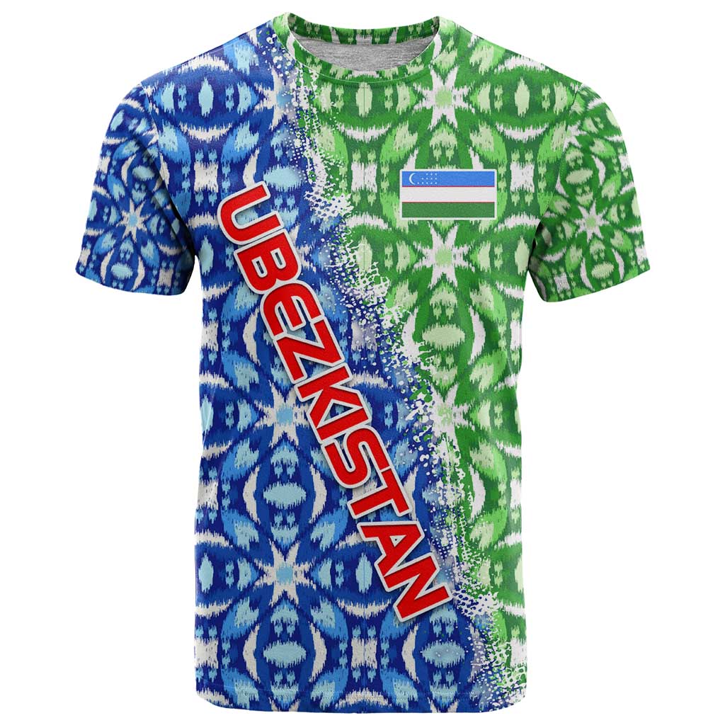 Uzbekistan T Shirt with Ikat Pattern and National Coat of Arms Design - Wonder Print Shop