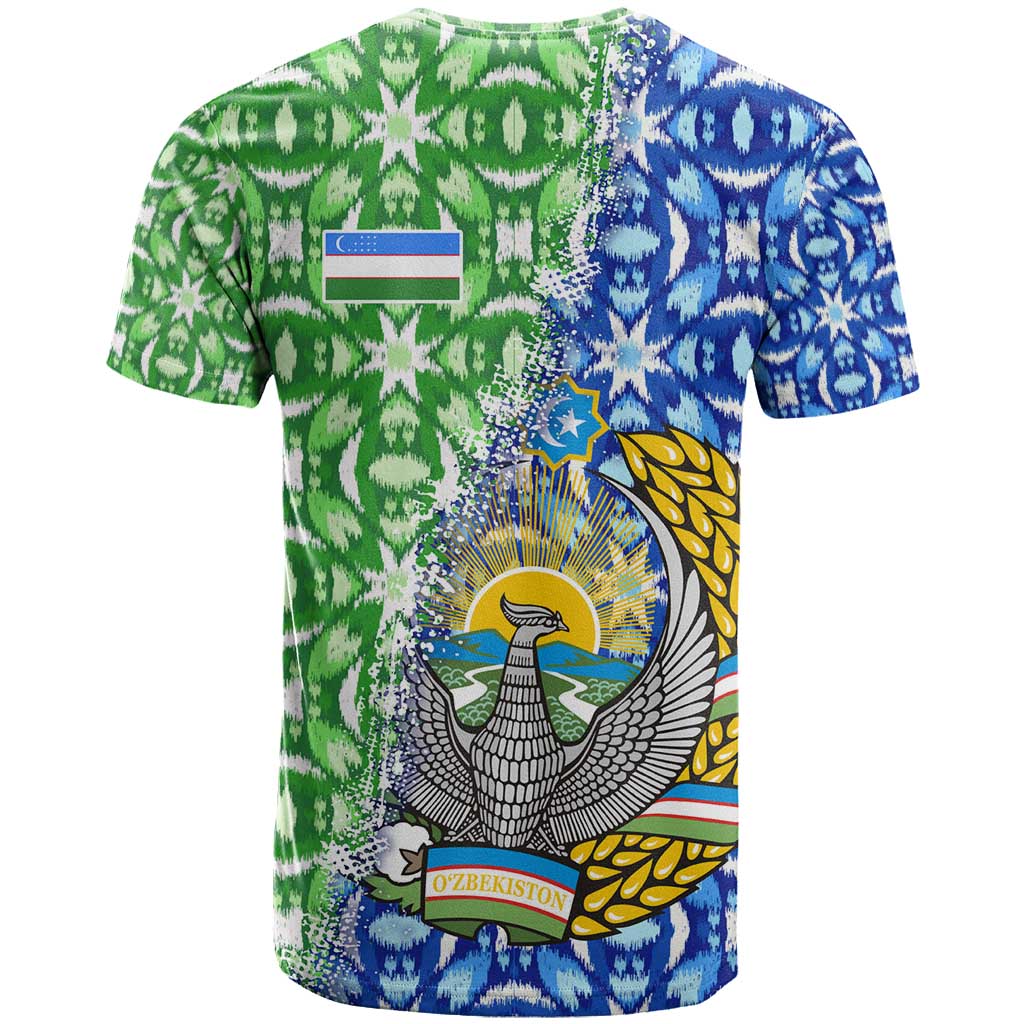 Uzbekistan T Shirt with Ikat Pattern and National Coat of Arms Design - Wonder Print Shop
