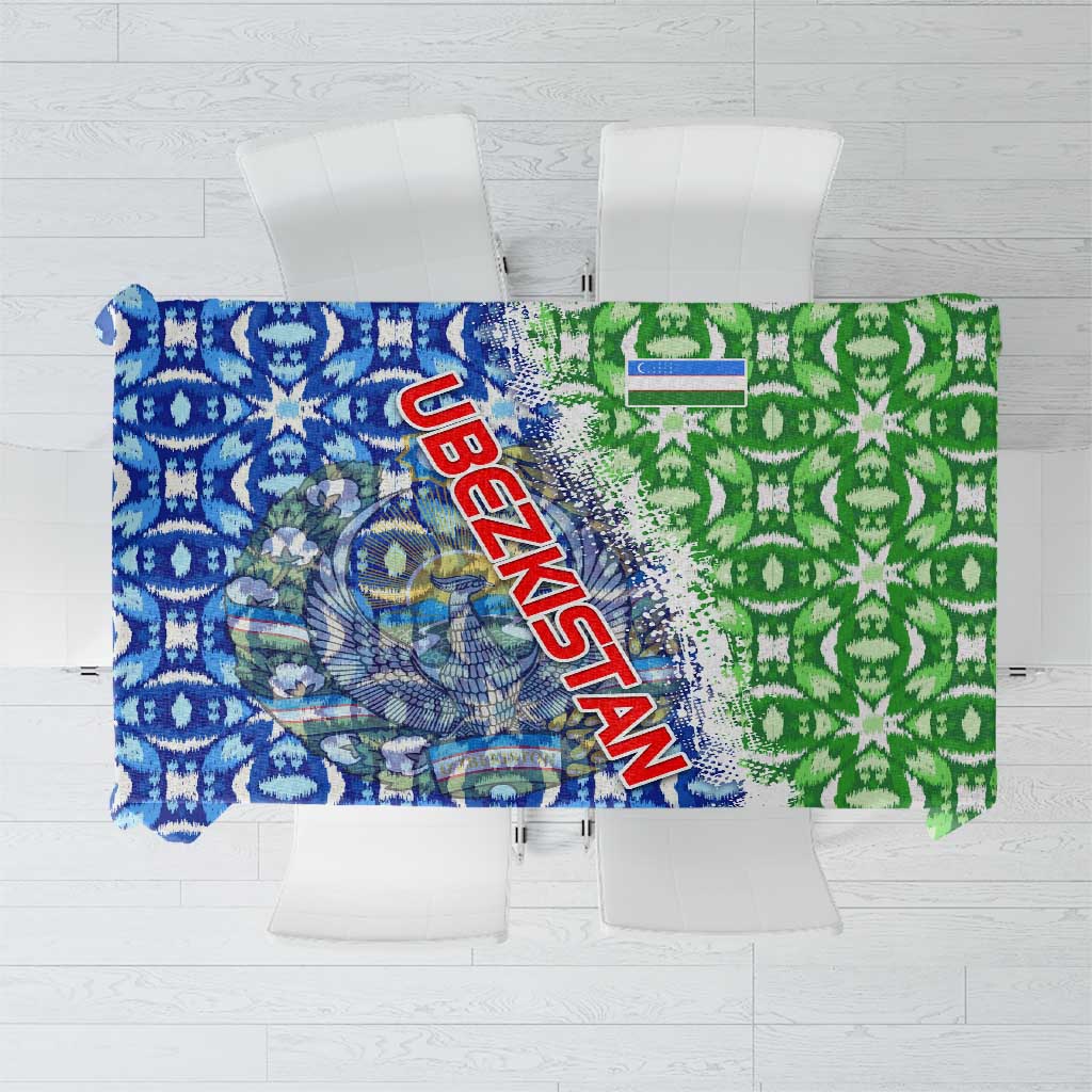 Uzbekistan Tablecloth with Ikat Pattern and National Coat of Arms Design - Wonder Print Shop
