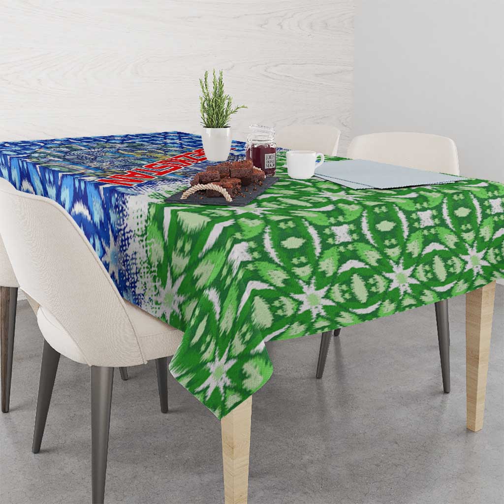Uzbekistan Tablecloth with Ikat Pattern and National Coat of Arms Design - Wonder Print Shop