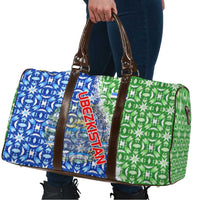 Uzbekistan Travel Bag with Ikat Pattern and National Coat of Arms Design - Wonder Print Shop